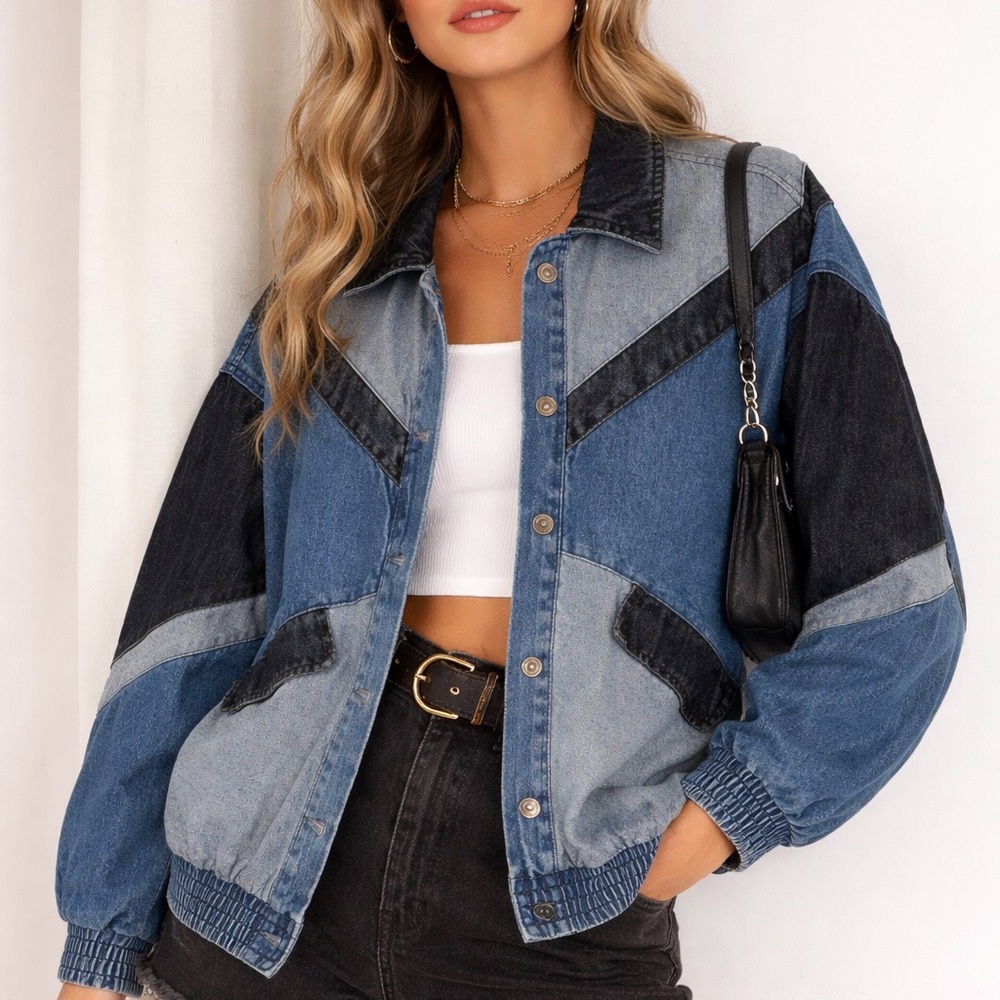 Wild Fable Patchwork Colorblock Denim Jacket In L… - image 1